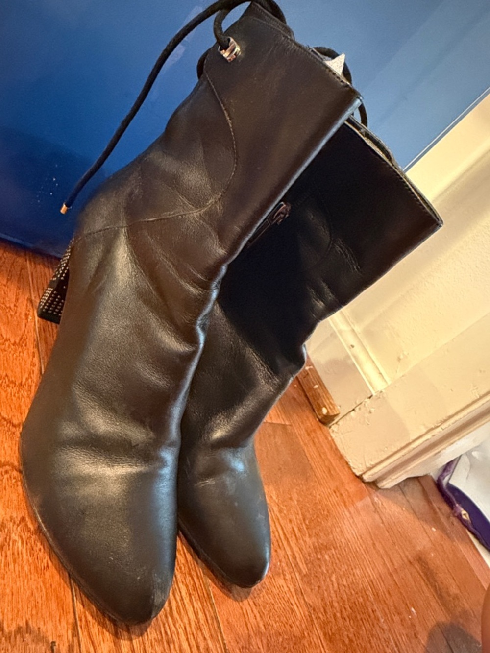 Dior Black Leather Mid-Calf Lace-Up Heeled Boots